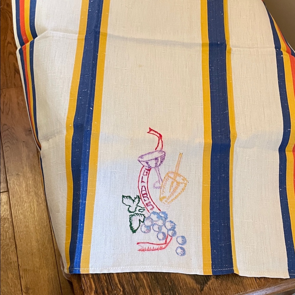 Vintage Stripes Tea Towel with Embroidered Design